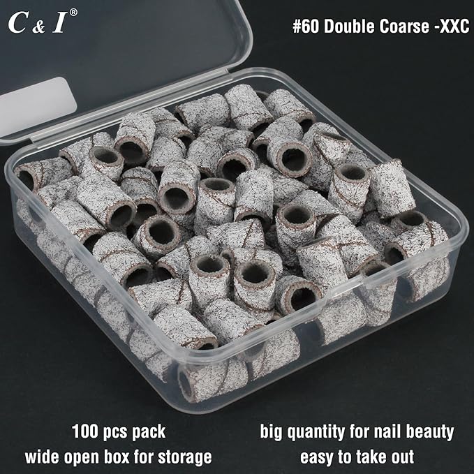 C & I Nail Sanding Bands 100 PCS Plus Upgrade Mandrel 1 PC, Nail Drill Bits for Acrylic Gel Nails Remove, Natural Nails Buffer for Nail Prep and Nail Shiner (Zebra, #60 Double Coarse)
