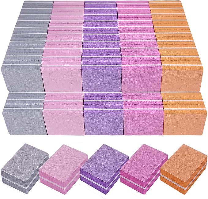 Nail Buffers (100 Pack), Mini Buffer Block Nail File for Acrylic Nails and Natural Nails, 100/180 Grit Nail Buffer Block Bulk Buffing Blocks for Nail Buff Professional Manicure File Blocks Mix Color