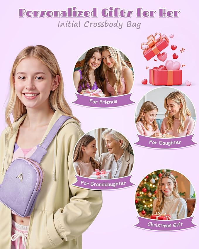 Gifts for 6 7 8 9 10 11 12 13 14 15 16 Year Old Girls, Initial Cross Body Fanny Pack, Cute Sling Purse for Teens, Travel Crossbody Bags for Daughter Granddaughter, Tween Girls Trendy Stuff
