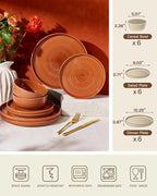 Dinnerware Set for 6, Ceramic Plates and Bowls, Terracotta | 18-Piece Ceramic - Image 6