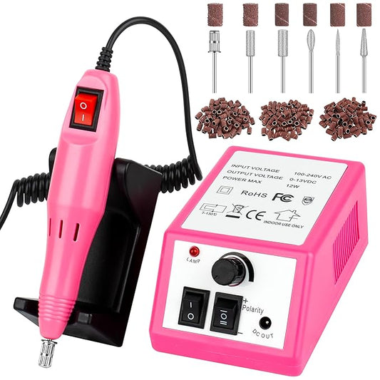 20000RPM Professional Electric Nail File Kit, 156pcs Sanding Bands and Nail Drill Bits for Acrylic, Gel Nail Manicure Gel Nail Polish Remover (Pink)