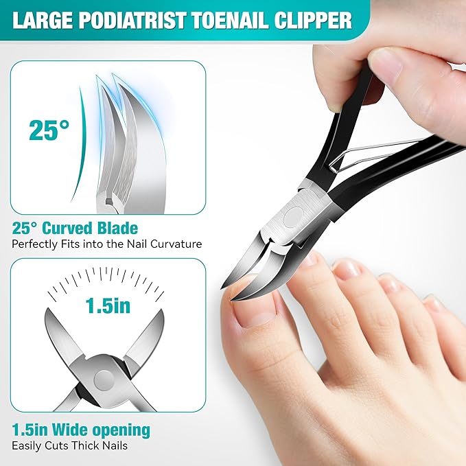 Nail Clippers Kit for Seniors – 6 in 1 Toenail & Fingernail Clippers Set for Thick Nails – Heavy Duty Wide Jaw Nail Cutter for Men & Women – Nail Grooming for Parents & Loved Ones