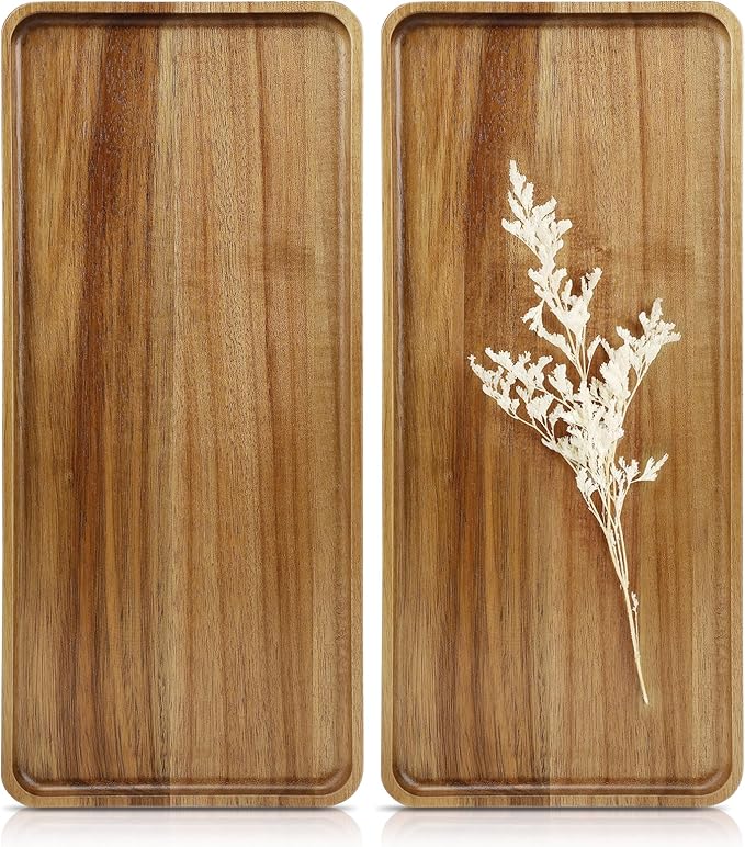 2 pcs15.7" x 7" Large Solid Acacia Wood Serving Tray Rectangular Wooden Serving by focusonwoodandbamboo
