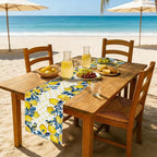 Summer Lemon Bird Table Runner Spring Blue Flowers Burlap Table Runners - Image 2