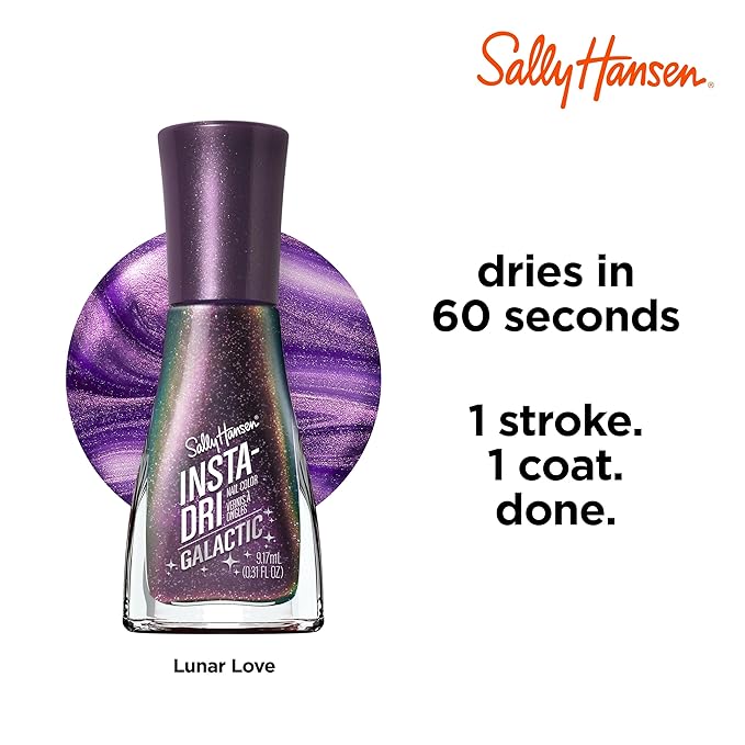 Sally Hansen Insta-Dri Galactic Nail Polish | Quick Dry, Long Lasting, Streak-Free Shine | Semi-Opaque, Shimmery | 116 Lunar Love | Holographic Black Purple Nail Color