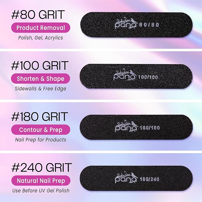 25PCS Mini Size PANA Professional Double Sided Nail Files - Black, 100/100 Grit - Emery Board Nail Buffering File Manicure Pedicure Nail Polisher Washable