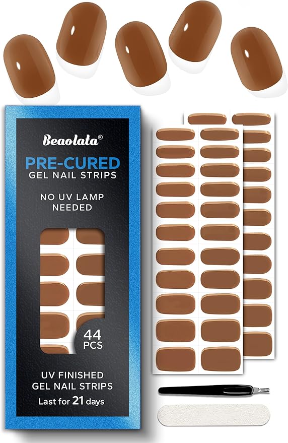 Pre Cured Gel Nail Strips - 44PCS Salon Quality Gel Nail Stickers - Long Lasting Polish Wraps for Women no UV Light Needed Easy Apply& Remove (Forest Mist Green)