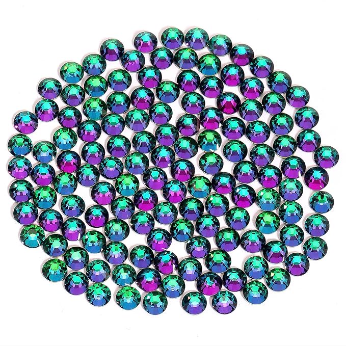 Novani Rhinestones 3000Pcs Flatback Crystal Round Loose Gemstones Glass Rhinestones for Crafts Makeup Nail Art Clothes Shoes DIY Decorations(SS10, 2.7-2.9mm,Green Flame)