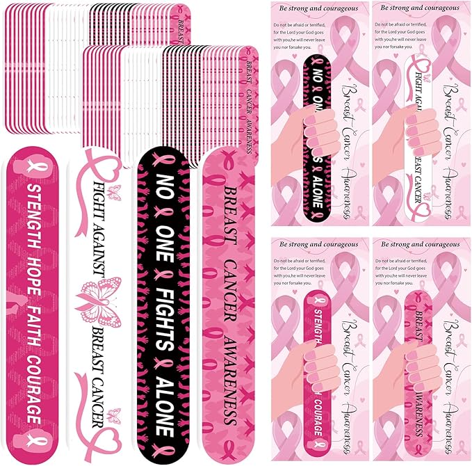 50 Sets 4.72" Breast Cancer Awareness Gift Nail File with Pink Ribbon Design Breast Cancer Awareness Nail Files Bulk Manicure Tools for Women Party Gift Accessories(48PC)