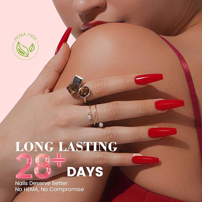 HEMA and TPO Free Gel Nail Polish Kit with U V Light, Red One Step Gel Nail Polish 3-in-1, No Need Base and Top Coat Nail Kit with Everything, Nail Starter Manicure Tools Gifts for Women