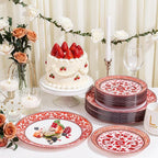 Red Plastic Plates, Fancy Disposable Pates, 10.25" dinner & 7.5" dessert plates - Image 8