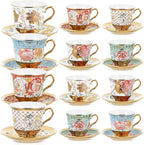 Teenyyou Set of 12 Tea Cups and Saucers Tea Party Decorations Floral Porcelain by Teenyyou