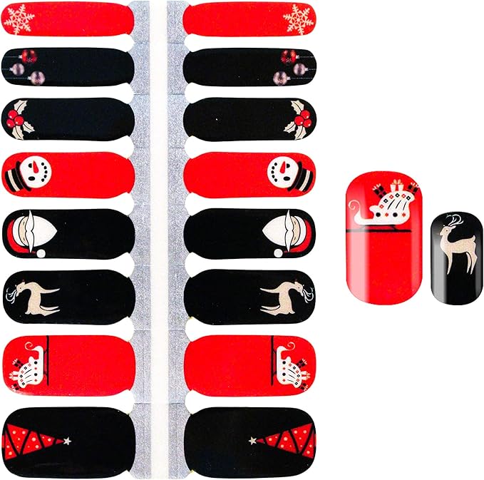 WOKOTO 5 Sheets Christmas Adhesive Nail Art Polish Stickers Tips with 1Pc Nail File Nail Wraps Decals Strips Set Manicure Holiday Pack