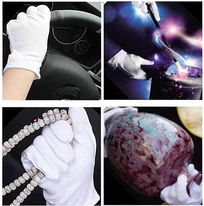 12 Pairs White Cotton Gloves for Eczema Dry Hands Breathable Work Glove Liners Moisturizing Spa Jewelry Inspection Etiquette Gloves Stretchy Fit for Men Women 24PCs Archival Photo Gloves (Large)
