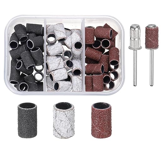 HARFINGTON 76pcs Small Sanding Bands 80/120/180 Grit for Nail Drill Bits Mini Sanding Band with 2.35mm Mandrel for Nails Gel Manicures