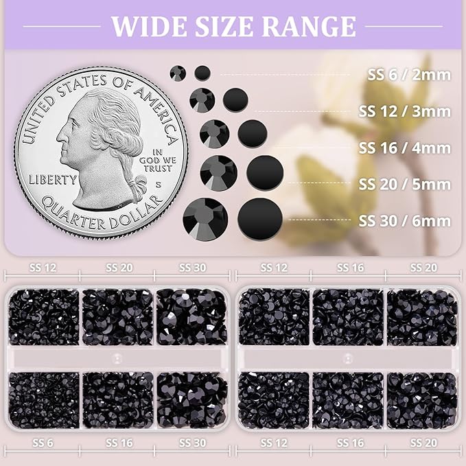 Resin Rhinestones for Crafting, 2 Boxeses Black Multi Sizes Flatback Bedazzling Crystals for Crafts Nail Art Decoration, Non Hotfix Gems Charms for Tumbler Shoes Clothing Fabric Face Makeup