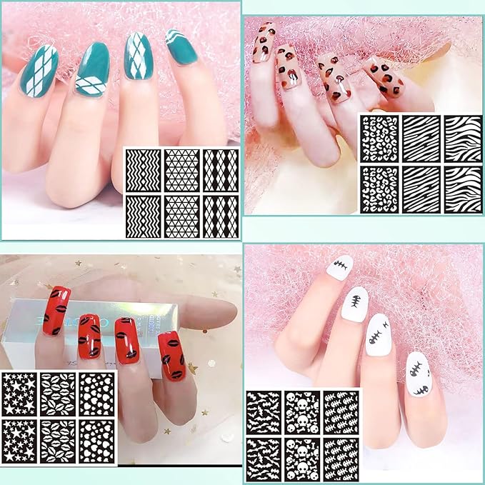 Reusable Nail Stencils for Nail Art - 144 Pieces with 72 Unique Designs, DIY French Tip Guides & Manicure Decals for Professional Salon-Quality Results at Home