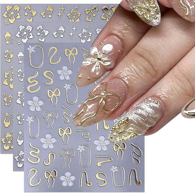 Flower Fall Stickers for Nails 10 PCS Brown Hibiscus Nail Art Decals 3/5D Self-Adhesive Pink Blue White Flowers Stickers Beach Autumn Nail Design DIY Charms Manicure Decoration Nail Supplies