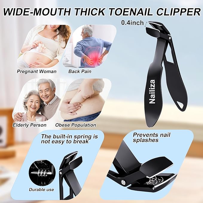Nail Clippers for Seniors Thick Nails, Angled Head & Long Handled Toenail Clippers for Thick Toenails, Edgy Wide Jaw Toe Nail Clippers Cutter, Heavy Duty Professional Fingernail Clipper for Men Women