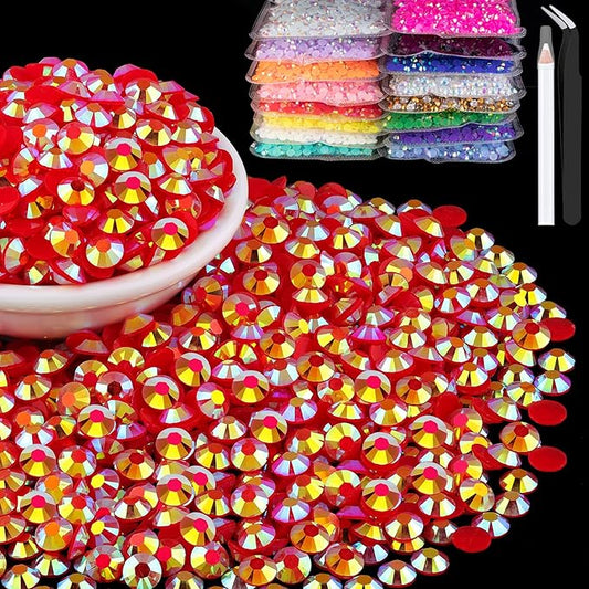 2000pcs 6mm Resin Rhinestones Bulk, Red AB Flatback Round Jelly Rhinestones Bedazzling Non Hotfix Crystal Gems Large Quantity Wholesale for DIY Crafts Clothes Bottles Tumblers Face Makeup Manicure
