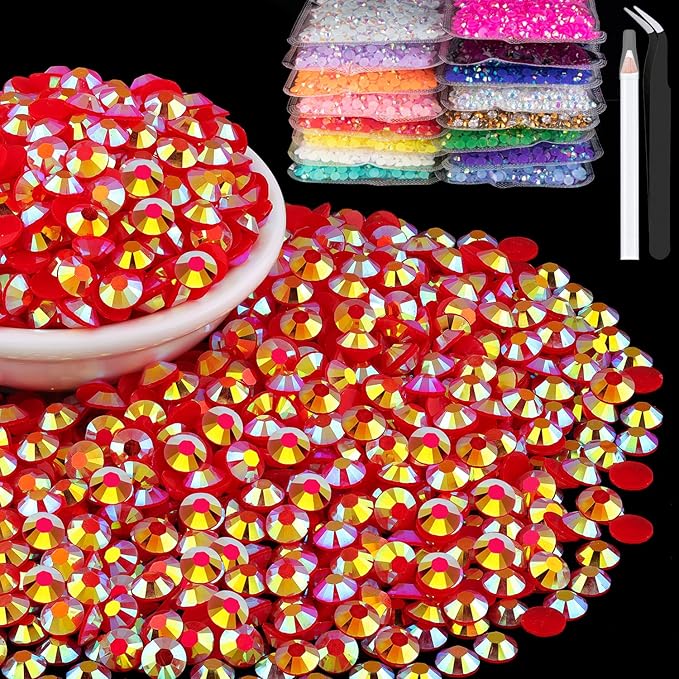6000pcs 4mm Resin Rhinestones Bulk, Red AB Flatback Round Jelly Rhinestones Bedazzling Non Hotfix Crystal Gems Large Quantity Wholesale for DIY Crafts Clothes Bottles Tumblers Face Makeup Manicure