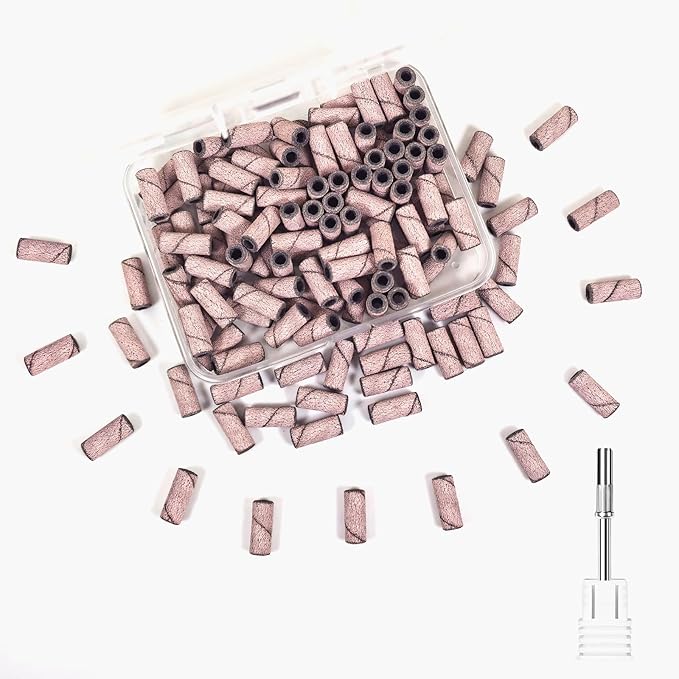 Small Sanding Bands Nail Drill Bits, Corfulra 240 Extreme Fine Grit Nail File Sanding Bands for Nail Drill with 3.1mm Mandrel Bit, 100Pcs Mini Sanding Bands for Natural Nails, Cuticles, Pink
