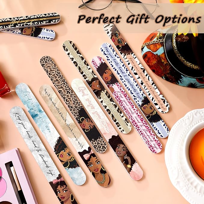Lothee 50 Pack Nail Files Black African Women Board Nail File for Natural Nails Double Sided 150 Grit Emery Boards Professional Fingernails Emery Boards Buffer Manicure Tool for Women Gifts