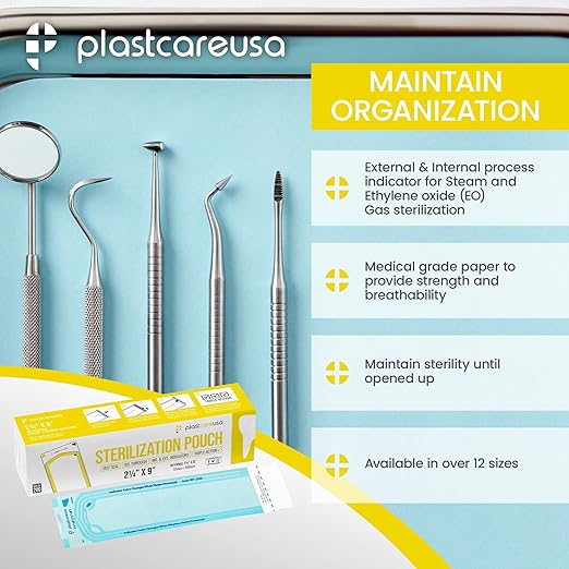 1000 2.25 x 9 Dental Sterilization Pouches, Sterilizer Autoclave Bags for Sterilizing Instruments and Cleaning Tools, 5 Boxes of 200