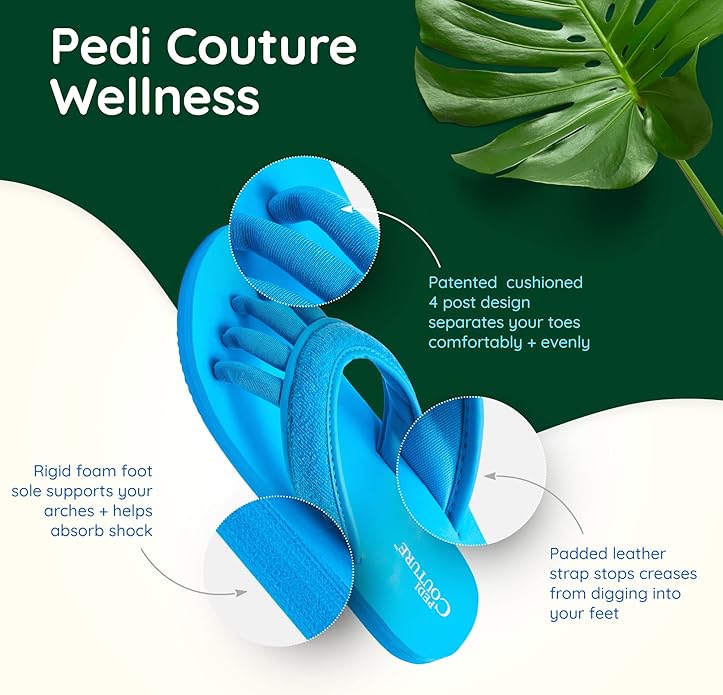 Pedi Couture Pedicure Sandals with Built In Toe Separators for Women - Comfortable Spa Style Flip Flops for Home, Salon, Yoga & Gym Use