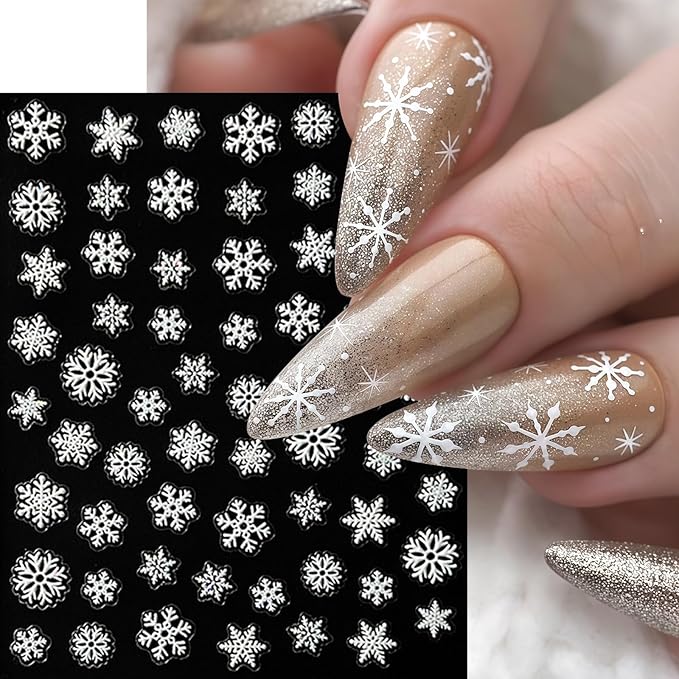 6 Sheets Snowflake Nail Stickers 5D Embossed Christmas Snow Nail Art Stickers Self Adhesive Winter Snowflake Nail Decals Snowmen Star Christmas Nails Decoration Supplies for Women Holiday Manicure