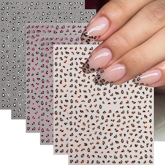 Leopard Print Nail Art Stickers Leopard Nail Stickers Self-Adhesive Cute Pink Brown White Design Fall Nails Decals Cheetah Print Pattern Cute Autumn Nails Supplies Fall Nail Decorations for Women DIY