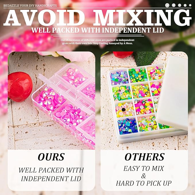 Resin Rhinestones Crafting, 2/3/4/5/6mm Flatback Jelly Rhinestones, 3 Box Pink AB Non Hotfix Crystal Gems for Bedazzling Crafts Mugs Tumblers Clothes Makeup Nail