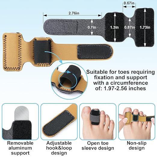 4pcs Hammer Toe Straightener with Aluminum Plate, Adjustable Hammer Toe Corrector for Women & Men,Toe Splints Wraps Relief for Curled, Bent Toes,Crooked & Broken Toes (Medium)