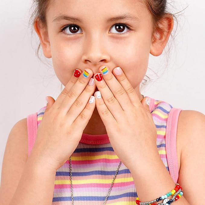 DANNI & TONI Kids Gel Nail Strips Rainbow Rabbit Salon-Quality Peel & Stick Manicure for Children (Age 6+)– Safe, Long-Lasting, Easy to Apply |Rainbow Pop