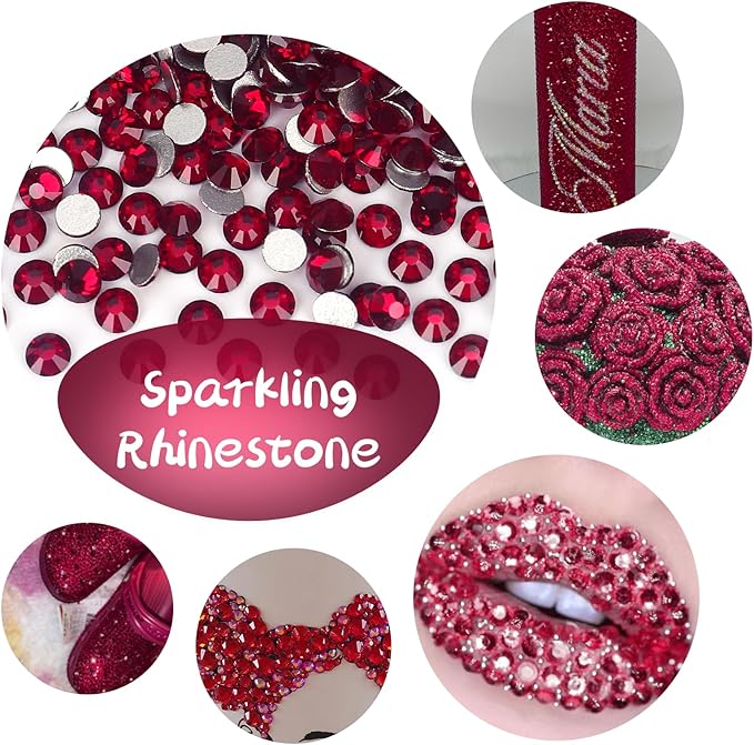 10000PCS Dark Red Rhinestones Bulk, Flat Back Crystal Glass Stone Round Gems,SS10, 2.7-2.9mm