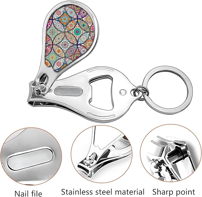 Nail Clipper Set with Keychain 2 Pack Toenail Clippers with Jar Opener Multifunction Nail Cutter for Men-Dorm Room Essentials,Kitchen Gadgets,Golf Accessories,Travel Essentials(Datura)