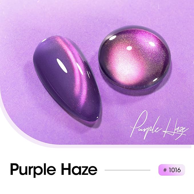 GELLEN Cat Eye Gel Polish, 18ml Magnetic Gel Polish Holographic Glitter Purple Nail Polish Gel Soak Off UV LED Shimmer Nail Gel Nail Art Manicure Gifts for Women Girls