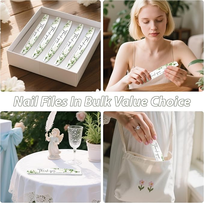 50 Pcs Wedding Nail Files Bulk Party Favors Bridal Shower Nail Files 100/180 Grit Eucalyptus Sage Green Bachelorette Baby Shower Nail File for Women Acrylic Nail Emery Boards Doubled Sided Nail Buffer