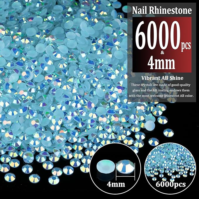 6000pcs 4mm Resin Rhinestones Bulk, Lake Blue AB Flatback Round Jelly Rhinestones Bedazzling Non Hotfix Crystal Gems Large Quantity Wholesale for DIY Crafts Clothes Tumblers Face Makeup Manicure