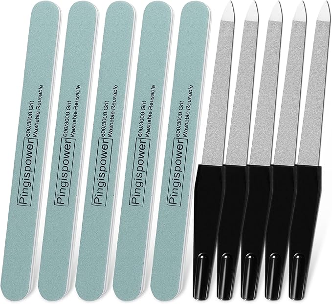 Nail File, 10PCS Professional Reusable Nail Files and Buffers 600/3000 Grit for Natural Nails, Double Sided & Washable Manicure Tools Kit for Women Home & Salon