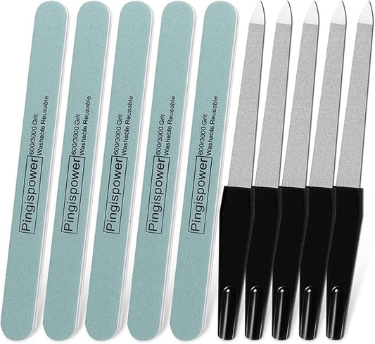 Nail File, 10PCS Professional Reusable Nail Files and Buffers 600/3000 Grit for Natural Nails, Double Sided & Washable Manicure Tools Kit for Women Home & Salon