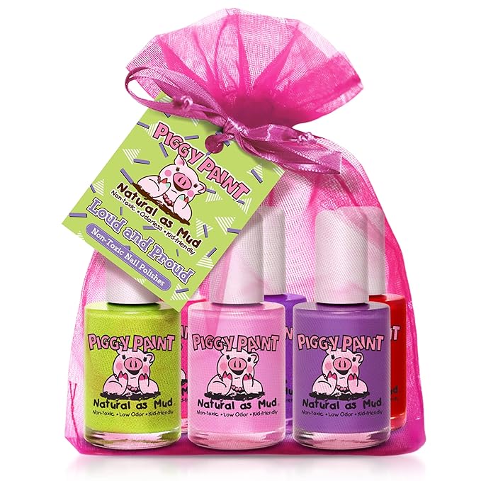 Piggy Paint | 100% Non-Toxic Girls Nail Polish | Safe, Cruelty-free, Vegan, & Low Odor for Kids | Loud & Proud (6 Polish Set)
