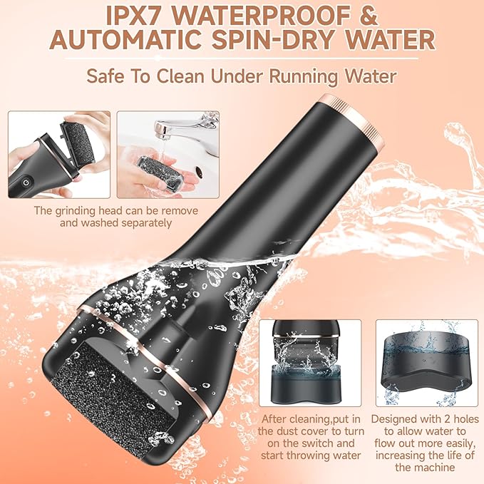 AdamPark Electric Callus Remover for Feet,Rechargeable & Waterproof Pedi File, 2-in-1 Wet/Dry Foot Scrubber for Hard Cracked Dead Skin, Portable Pedicure Tool with Professional Grinding Heads