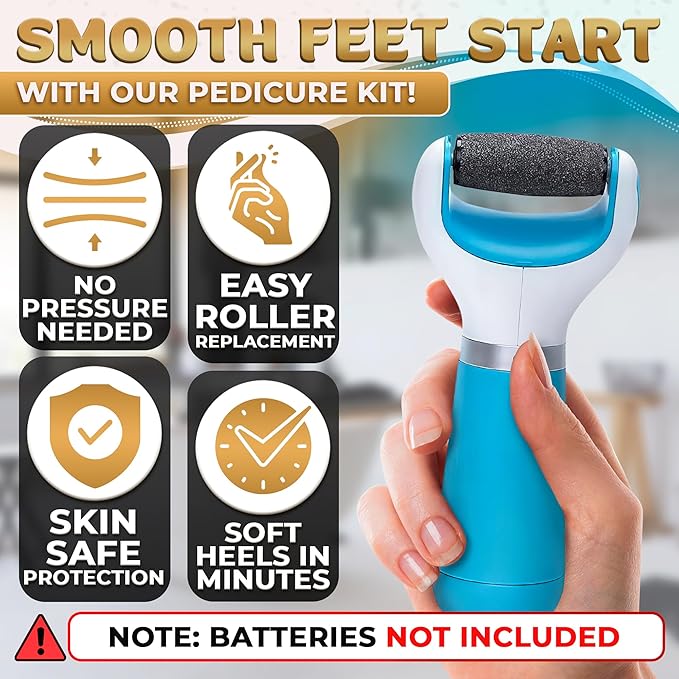 Foot Callus Remover Tool | Batteries Not Included – High-Speed Foot Grinder with Easy-to-Replace Roller – On-The-Go Electric Callus Remover for Feet | Pedicure Tools for Feet Smoothing