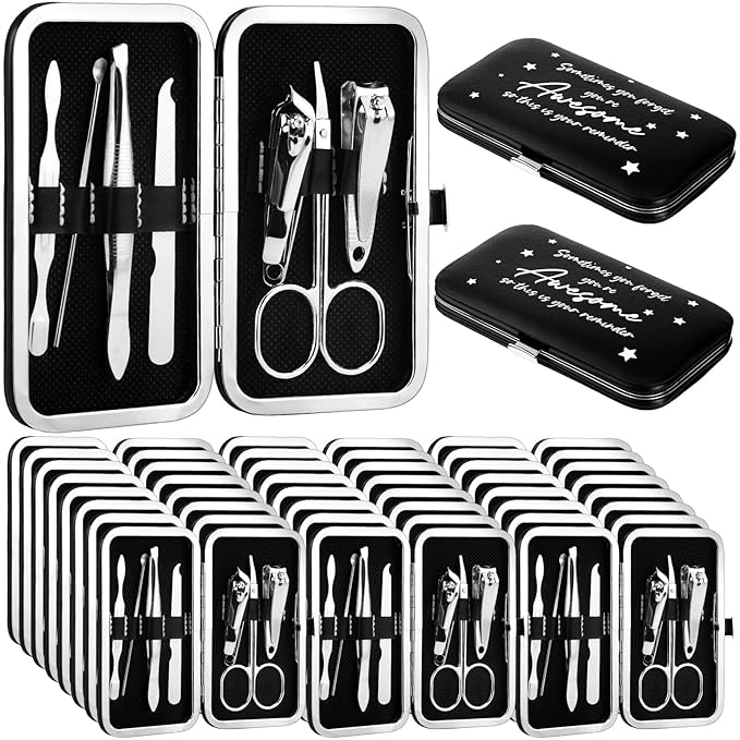 24 Set Manicure Kit Bulk Steel Nail Clippers 7 in 1 Stainless Grooming Nail Kit Christmas Appreciation Gift Bulk Professional Pedicure Tool for Adults Women Men Employee Personal Care(Black)