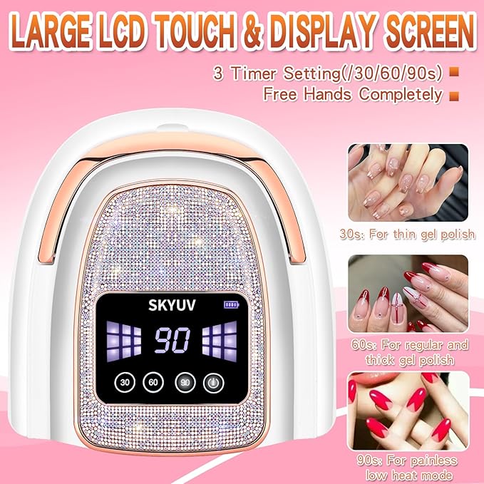 Rechargeable UV LED Nail Lamp, SKYUV Cordless Nail lamp for Gel Polish, UV Nail Lamp with 4 Timer Setting and Handle, Professional Nail UV Light for Gel Nails with 30 Beads for Salon and Home
