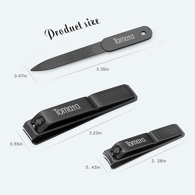 Nail Clippers Set for Thick Nails - Fingernail Clippers with File, Ultra Sharp Cutter for Ingrown Toenail Clippers (Black)