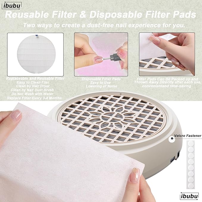 Upgrade Small Nail Dust Collector Vacuum Cleaner Machine 130W Powerful Strong Fan Extractor Suction Electric Nail Filer Manicure Dust Collector Quiet with Multiple Tool Kits for Home Salon