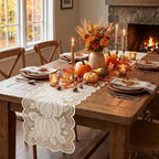 Artoid Mode Beige Lace Jacquard Pumpkin Leaf Fall Table Runner, Seasonal - Image 5