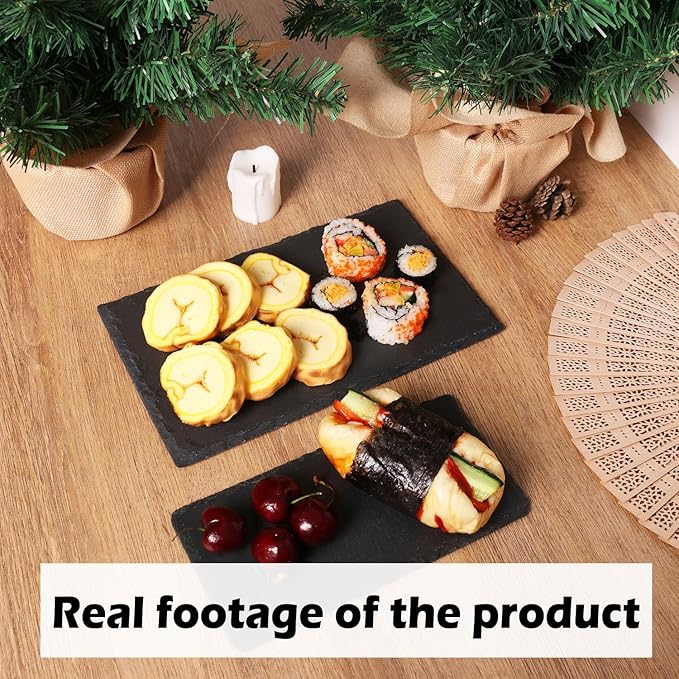 7 Pack 10 x 6 Inch Slate Cheese Boards, Black Rectangle Slate Charcuterie Boards, Natural Charcuterie Stone Plates for Parties, Gifts, and Special Events, Cheese, Sushi, Food.